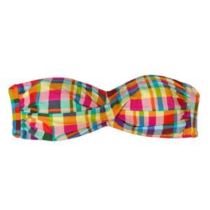 Into the Bleu Plaid Rainbow Bandeau Bikini Halter Top Size 14 Swimsuit Women's